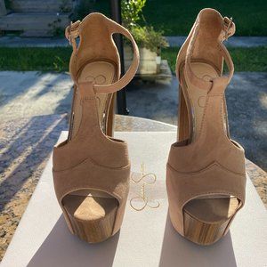 Jessica Simpson Tan Wood Platform Beige Suede